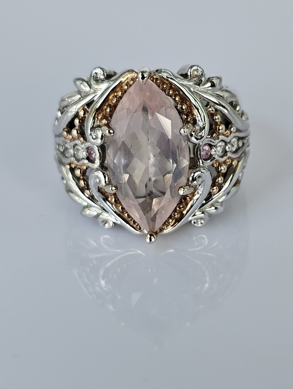 Retired Morganite & Pink Sapphire Ring Palladium Sterling Silver 18K Size 7! - Picture 5 of 9